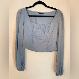 Blue-grey long sleeve crop top